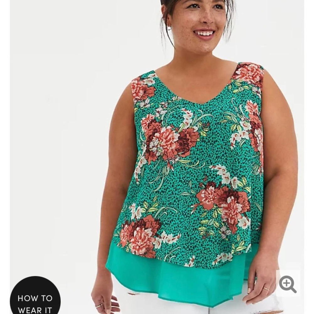 TORRID WOMEN'S GREEN FLORAL DOUBLE LAYER CHIFFON TANK SIZE 5X NWT